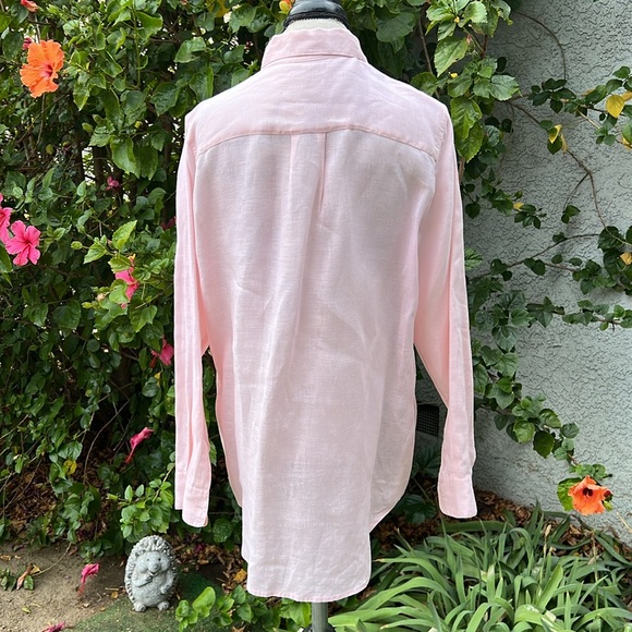 Go Silk 100% Linen Pastel Pink Button Down Blouse Shirt Top Womens XL Pocket Tee - Picture 4 of 8